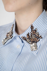 Dolce & Gabbana Rhinestone Embellished Button-Up Blouse in Stripe Print Vancouver. Shop Online or in Store.