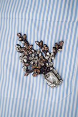 Dolce & Gabbana Rhinestone Embellished Button-Up Blouse in Stripe Print Vancouver. Shop Online or in Store.