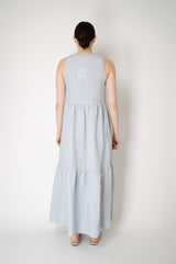 Peserico V-neck Linen Tiered Dress in Light Blue Vancouver. Shop Online or in Store.