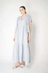 Peserico V-neck Linen Tiered Dress in Light Blue Vancouver. Shop Online or in Store.