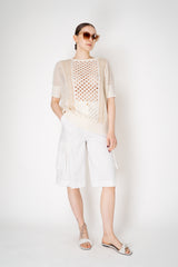 Lorena Antoniazzi Linen Viscose Cargo Bermuda Pants in White