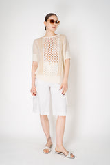 Lorena Antoniazzi Cotton Crochet Round Neck Pullover in Cream