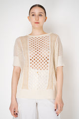 Lorena Antoniazzi Cotton Crochet Round Neck Pullover in Cream