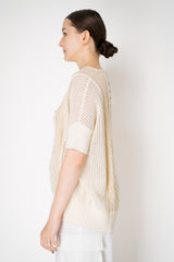 Lorena Antoniazzi Cotton Crochet Round Neck Pullover in Cream