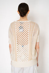 Lorena Antoniazzi Cotton Crochet Round Neck Pullover in Cream