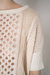 Lorena Antoniazzi Cotton Crochet Round Neck Pullover in Cream