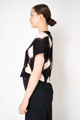 Lorena Antoniazzi Knit Cotton Short Sleeve Cardigan in White and Black Romboid Print