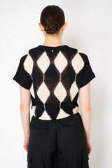 Lorena Antoniazzi Knit Cotton Short Sleeve Cardigan in White and Black Romboid Print