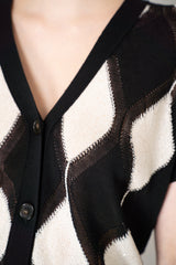 Lorena Antoniazzi Knit Cotton Short Sleeve Cardigan in White and Black Romboid Print