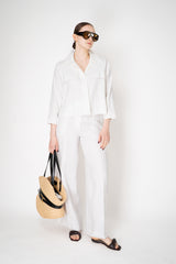 Lorena Antoniazzi Pull-On Style Straight Leg Baggy Ramie Trousers in White Vancouver. Shop Online or in Store.