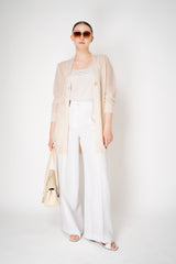 Lorena Antoniazzi Viscose Knit Open Work Cardigan in Gold Pearl