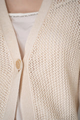 Lorena Antoniazzi Viscose Knit Open Work Cardigan in Gold Pearl
