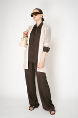 Lorena Antoniazzi Viscose Knit Open Work Cardigan in Gold Pearl