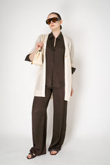 Lorena Antoniazzi Viscose Knit Open Work Cardigan in Gold Pearl