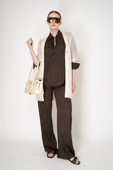 Lorena Antoniazzi Viscose Knit Open Work Cardigan in Gold Pearl