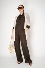 Lorena Antoniazzi Viscose Knit Open Work Cardigan in Gold Pearl