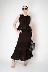 MeiMeiJ Pleated Peplum Sleeveless Top in Mocha Brown Vancouver. Shop Online or in Store.