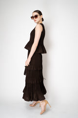 MeiMeiJ Pleated Peplum Sleeveless Top in Mocha Brown Vancouver. Shop Online or in Store.