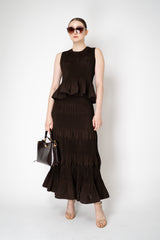 MeiMeiJ Pleated Peplum Sleeveless Top in Mocha Brown Vancouver. Shop Online or in Store.