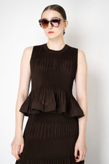 MeiMeiJ Pleated Peplum Sleeveless Top in Mocha Brown Vancouver. Shop Online or in Store.