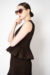 MeiMeiJ Pleated Peplum Sleeveless Top in Mocha Brown Vancouver. Shop Online or in Store.