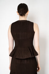 MeiMeiJ Pleated Peplum Sleeveless Top in Mocha Brown Vancouver. Shop Online or in Store.