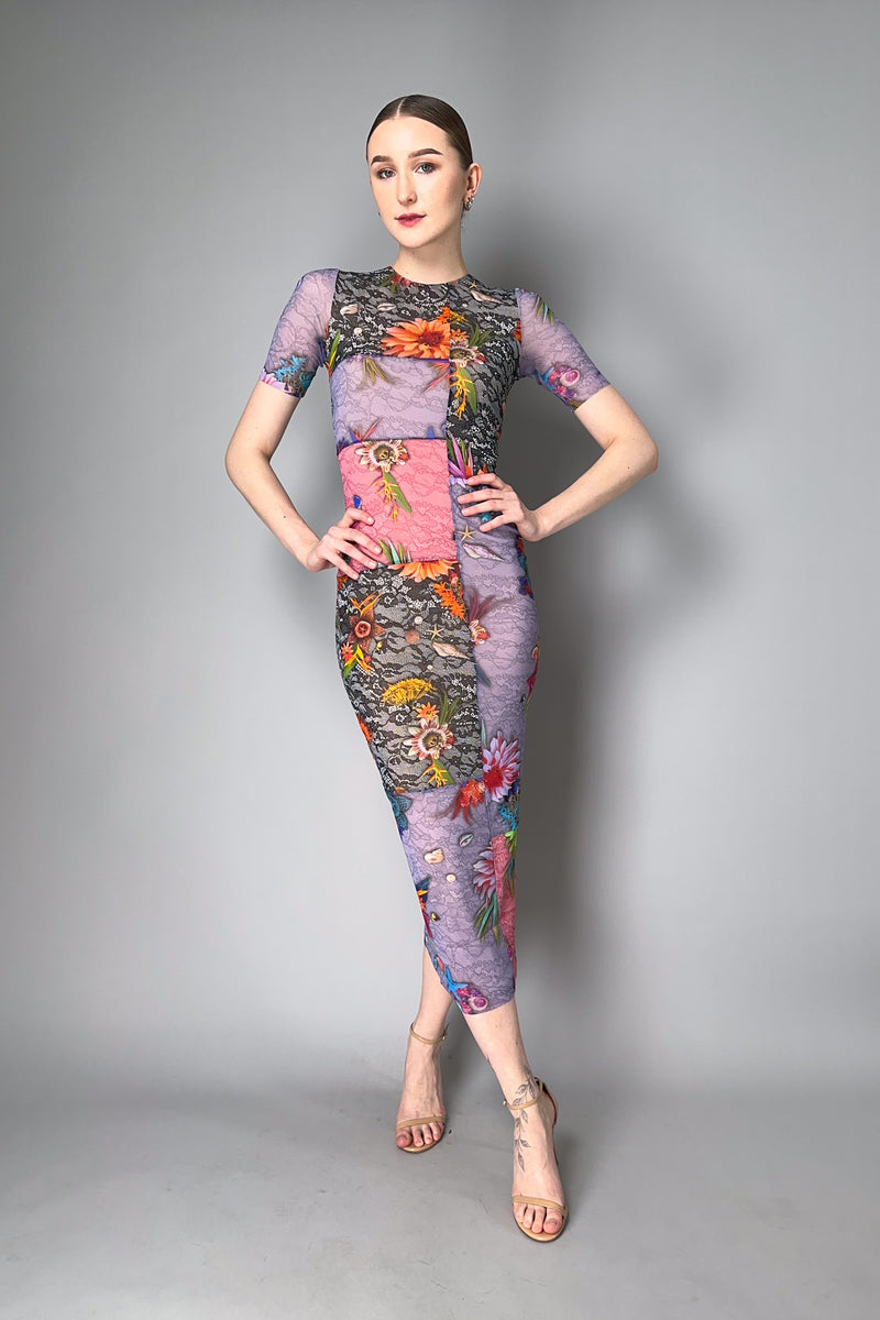 Fuzzi Short Sleeve Sea and Floral Patch Block Tulle Dress in Lavender Vancouver. Shop Online or in Store.