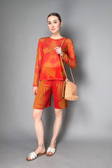 Pleats Please Issey Miyake Piquant Shorts in Red and Orange Pattern Vancouver. Shop Online or in Store.