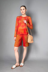 Pleats Please Issey Miyake Piquant Shorts in Red and Orange Pattern