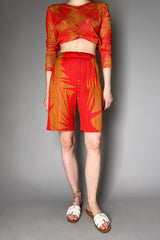 Pleats Please Issey Miyake Piquant Shorts in Red and Orange Pattern