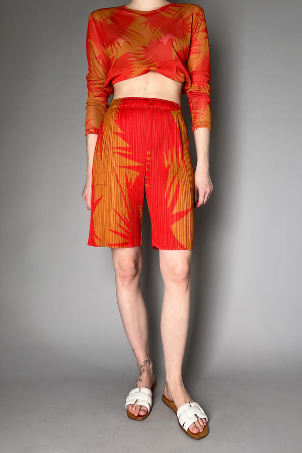 Pleats Please Issey Miyake Piquant Shorts in Red and Orange Pattern Vancouver. Shop Online or in Store.