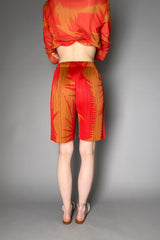 Pleats Please Issey Miyake Piquant Shorts in Red and Orange Pattern