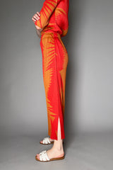Pleats Please Issey Miyake Piquant Wide Leg Pants in Red and Orange Pattern