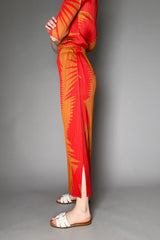 Pleats Please Issey Miyake Piquant Wide Leg Pants in Red and Orange Pattern Vancouver. Shop Online or in Store.