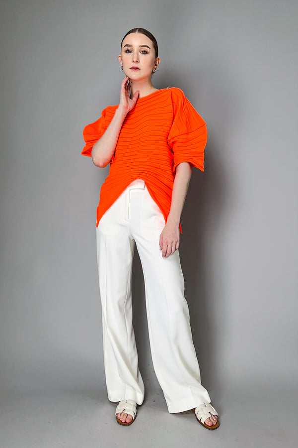 Pleats Please Issey Miyake Chili Knit Ribbed Top in Neon Orange