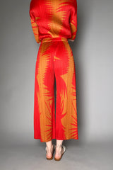 Pleats Please Issey Miyake Piquant Wide Leg Pants in Red and Orange Pattern