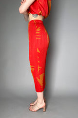 Pleats Please Issey Miyake Piquant Long Skirt in Red and Orange Pattern