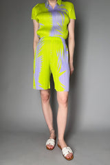 Pleats Please Issey Miyake Piquant Shorts in Green and Grey Pattern