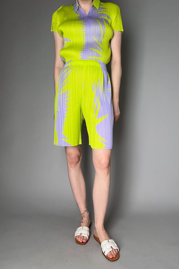 Pleats Please Issey Miyake Piquant Shorts in Green and Grey Pattern Vancouver. Shop Online or in Store.