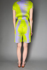 Pleats Please Issey Miyake Piquant Shorts in Green and Grey Pattern