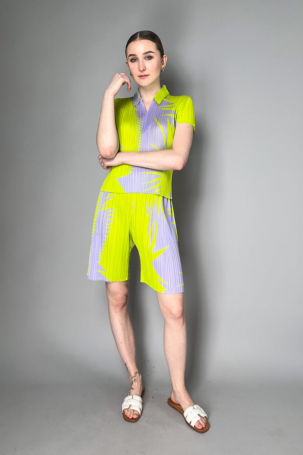 Pleats Please Issey Miyake Piquant Shorts in Green and Grey Pattern Vancouver. Shop Online or in Store.