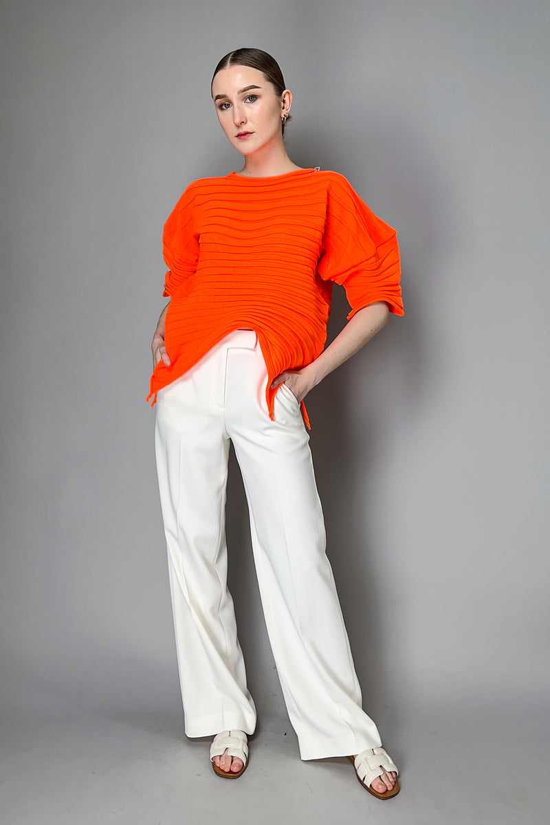 Pleats Please Issey Miyake Chili Knit Ribbed Top in Neon Orange