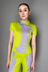 Pleats Please Issey Miyake Piquant Polo Shirt in Green and Grey Pattern Vancouver. Shop Online or in Store.