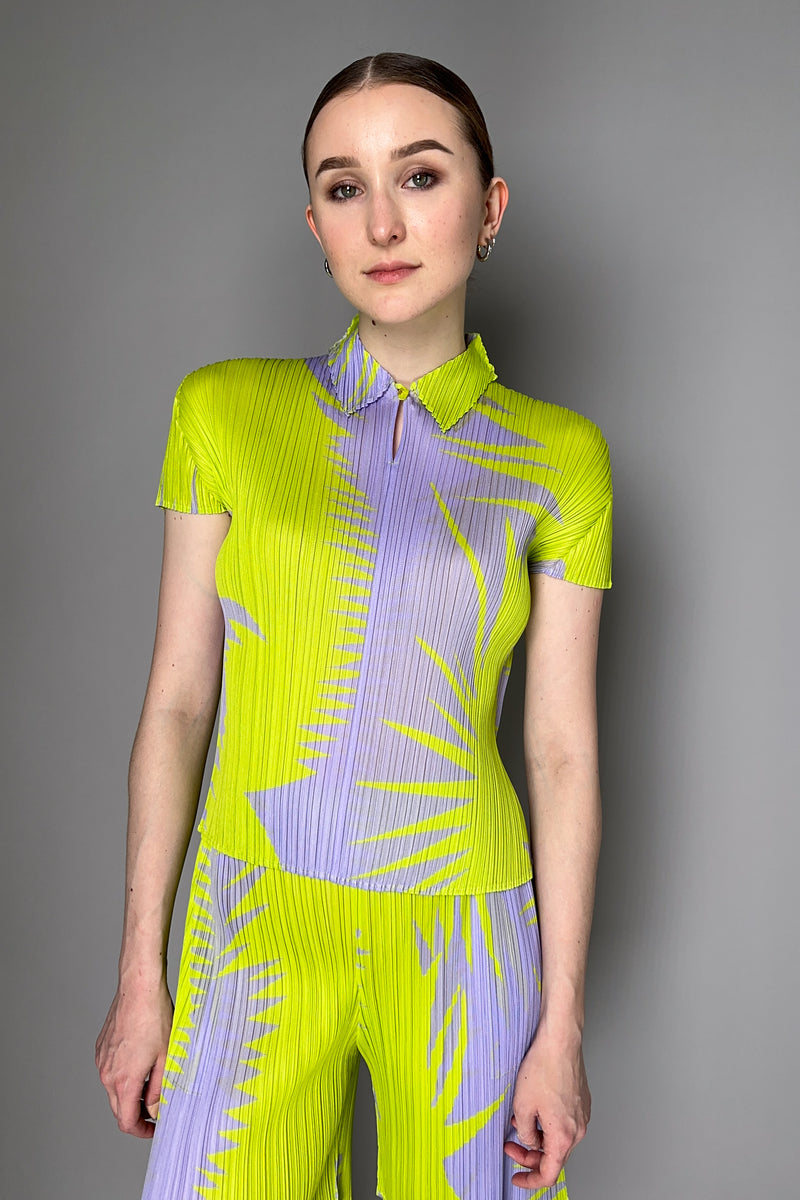 Pleats Please Issey Miyake Piquant Polo Shirt in Green and Grey Pattern Vancouver. Shop Online or in Store.