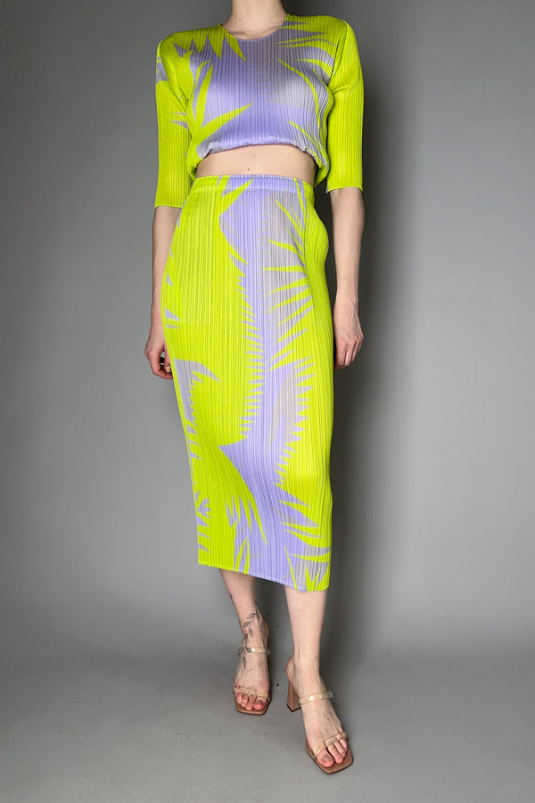 Pleats Please Issey Miyake Piquant Long Skirt in Green and Grey Pattern