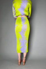 Pleats Please Issey Miyake Piquant Long Skirt in Green and Grey Pattern