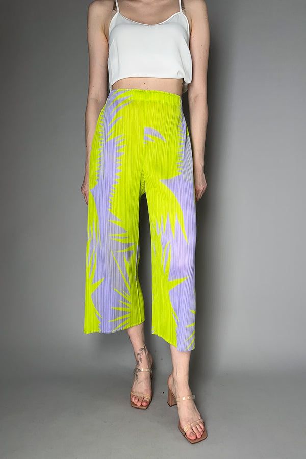 Pleats Please Issey Miyake Piquant Wide Leg Pants in Green and Grey Pattern