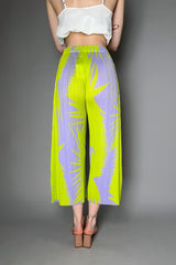 Pleats Please Issey Miyake Piquant Wide Leg Pants in Green and Grey Pattern Vancouver. Shop Online or in Store.