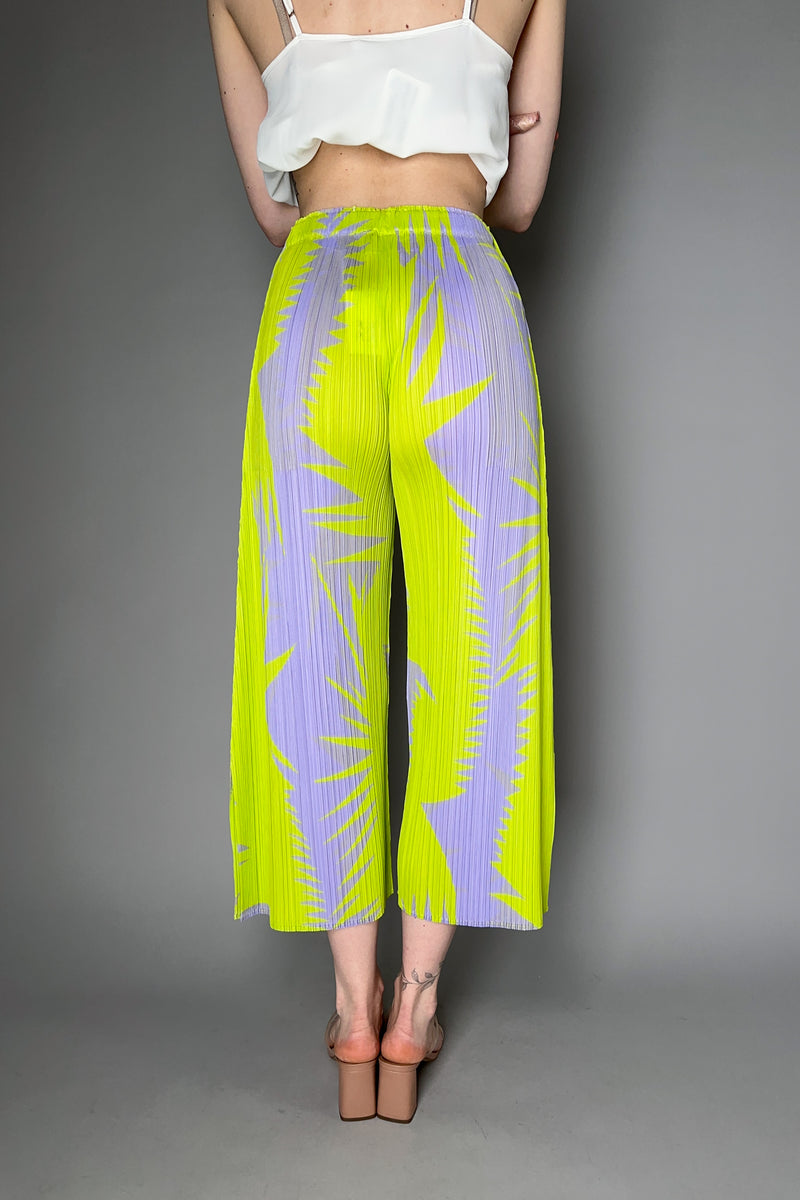 Pleats Please Issey Miyake Piquant Wide Leg Pants in Green and Grey Pattern