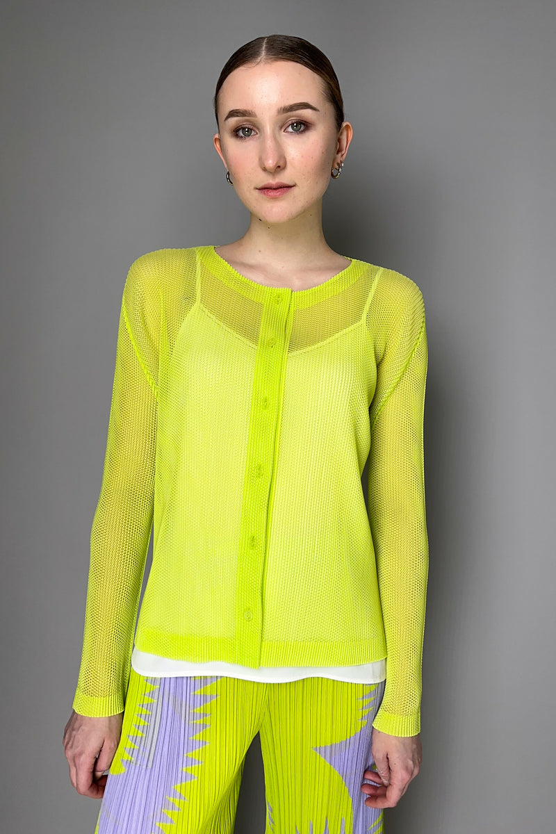 Pleats Please Issey Miyake Tatami April  Cardigan in Neon Green Vancouver. Shop Online or in Store.